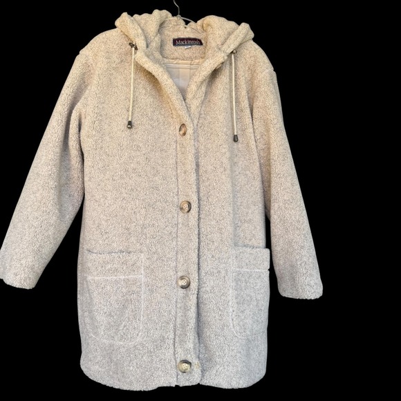 Mackintosh Jackets & Blazers - Mackintosh Coat Womens Large Cream Fleece Lined Hooded Button Parka Pockets USA